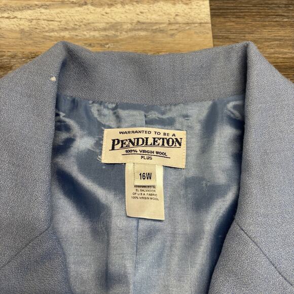 Vintage Pendleton Blue Womens 16W Retro Single Breasted Wool Blazer Preppy - Picture 3 of 11